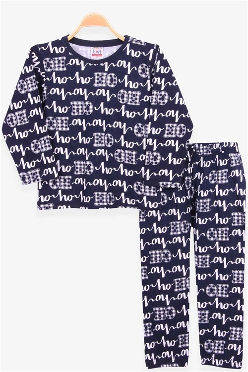 Breeze Erkek Çocuk Pijama Takımı Yazı Desenli Lacivert (4-8 Yaş)