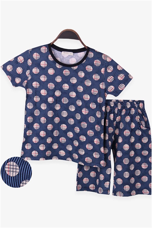 Breeze Erkek Çocuk Şortlu Pijama Takımı Desenli Mavi (6-12 Yaş)