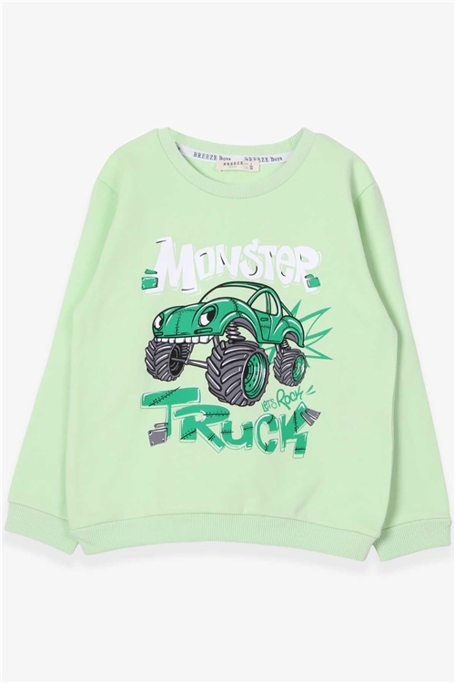 Breeze Erkek Çocuk Sweatshirt Araba Baskılı Su Yeşili (2-5 Yaş)