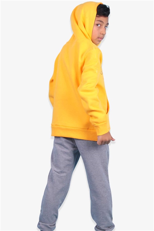 Breeze Erkek Çocuk Sweatshirt Baskılı Kapüşonlu Sarı (8-12 Yaş)