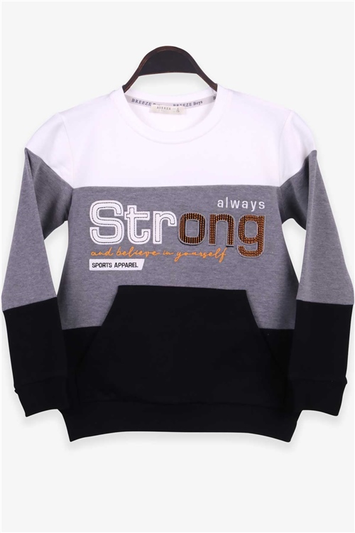 Breeze Erkek Çocuk Sweatshirt Strong Nakışlı Füme (8-14 Yaş)