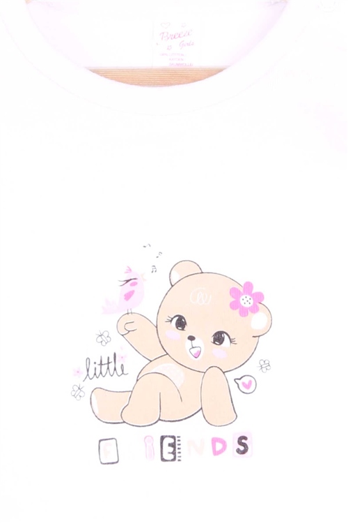 Breeze Kız Bebek Çıtçıtlı Body Ayıcık Baskılı Beyaz (9 Ay-3 Yaş)