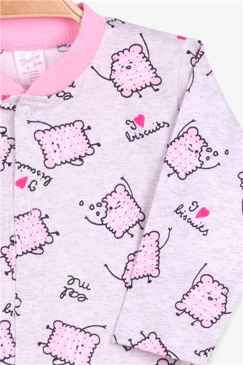 Breeze Kız Bebek Pijama Takımı Bisküvi Desenli Açık Gri Melanj (4 Ay-1 Yaş)