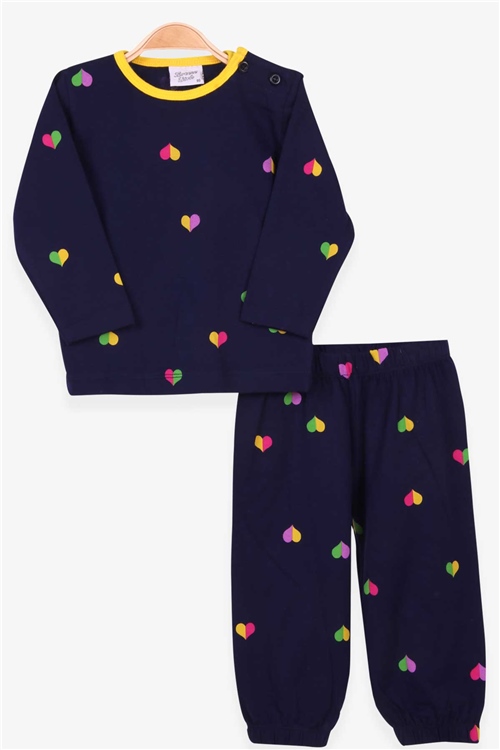 Breeze Kız Bebek Pijama Takımı Kalp Desenli Lacivert (9 Ay-3 Yaş)