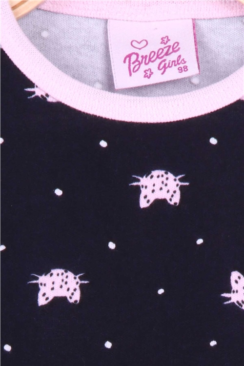 Breeze Kız Bebek Pijama Takımı Sevimli Kedicik Desenli Lacivert (9 Ay-3 Yaş)