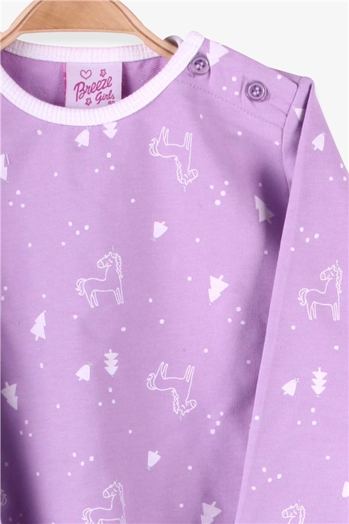 Breeze Kız Bebek Pijama Takımı Unicorn Desenli Lila (9 Ay-3 Yaş)
