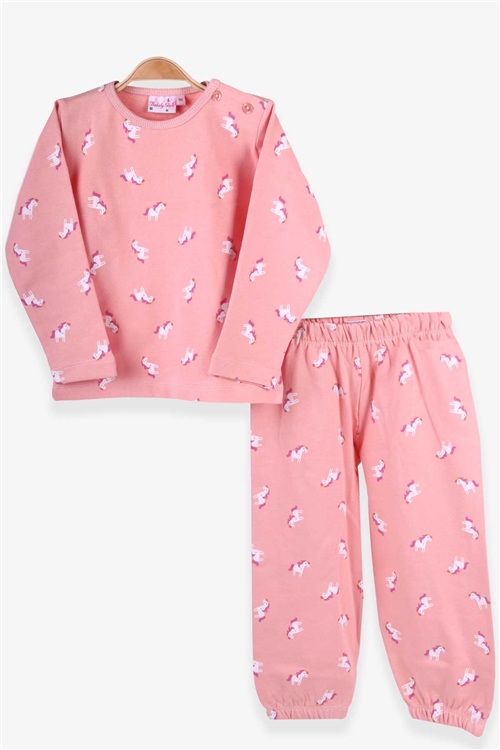 Breeze Kız Bebek Pijama Takımı Unicorn Desenli Somon (9 Ay-3 Yaş)