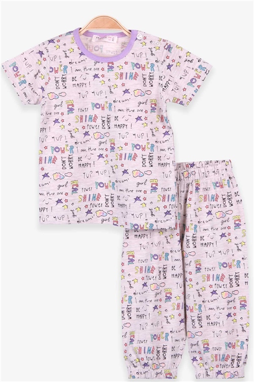 Breeze Kız Bebek Pijama Takımı Yazı Baskılı Bej Melanj (9 Ay-3 Yaş)