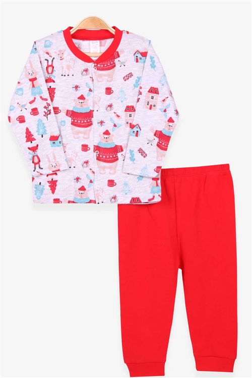 Breeze Kız Bebek Pijama Takımı Yılbaşı Temalı Gri Melanj (4 Ay-1 Yaş)
