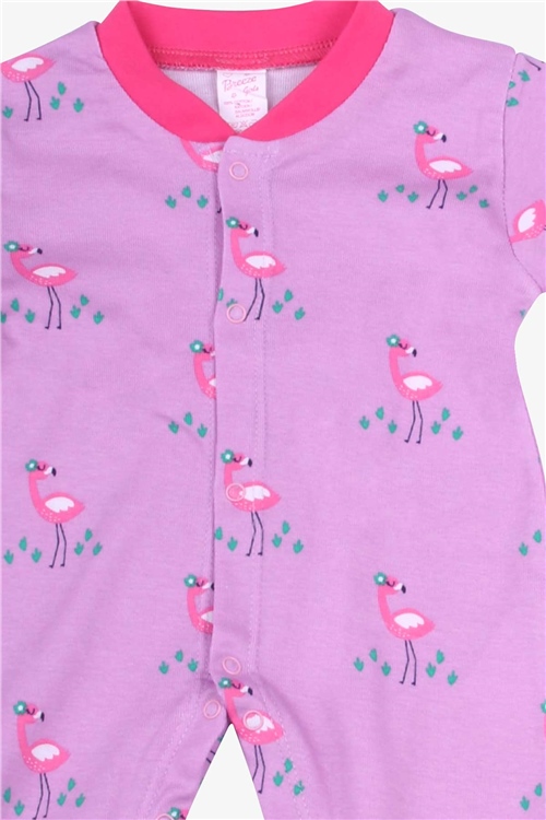 Breeze Kız Bebek Tulum Flamingo Desenli Eflatun (0-3 Ay-6 Ay)