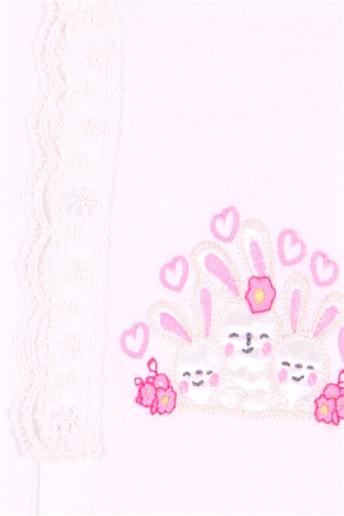 Breeze Kız Bebek Tulum Tavşan Nakışlı Şapkalı Set Ekru (0-3-6 Ay)