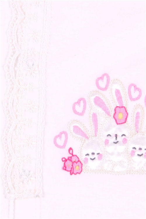Breeze Kız Bebek Tulum Tavşan Nakışlı Şapkalı Set Ekru (0-3-6 Ay)