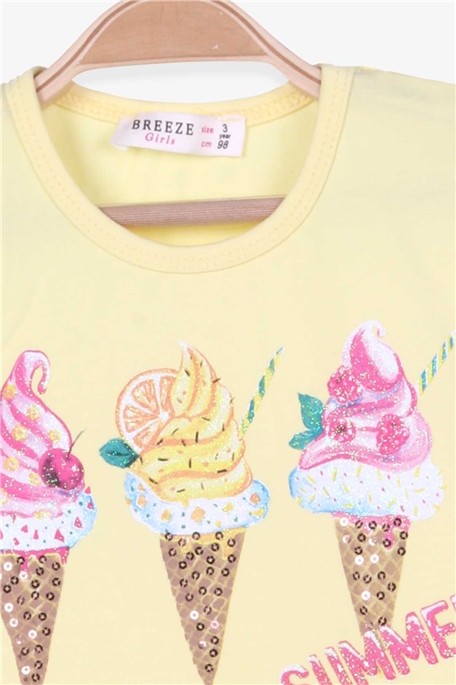 Breeze Kız Çocuk Elbise Dondurma Baskılı Sarı (3-6 Yaş)