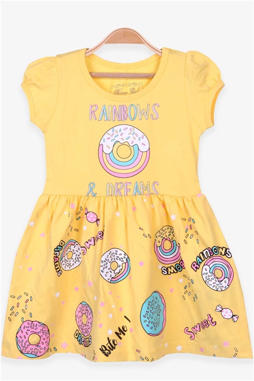 Breeze Kız Çocuk Elbise Donut Baskılı Sarı (3-8 Yaş)