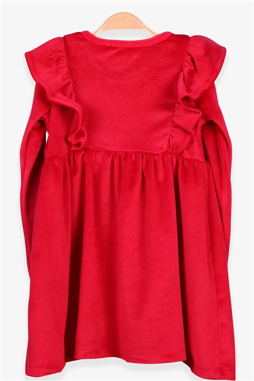 Breeze Kız Çocuk Kadife Elbise Fiyonklu Fırfırlı Kırmızı (3-8 Yaş)