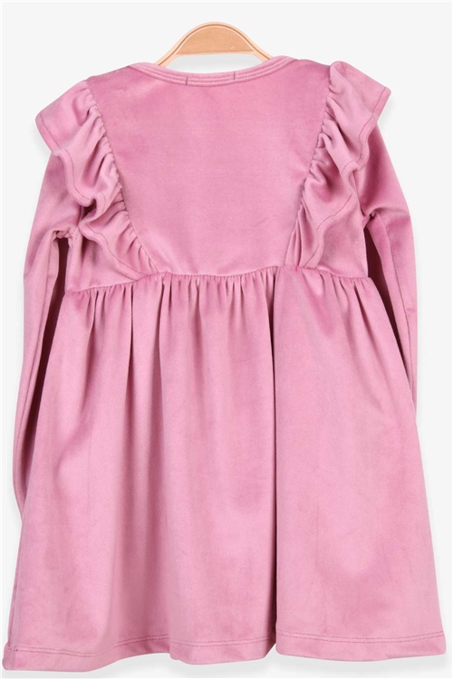 Breeze Kız Çocuk Kadife Elbise Fiyonklu Fırfırlı Gülkurusu (3-8 Yaş)