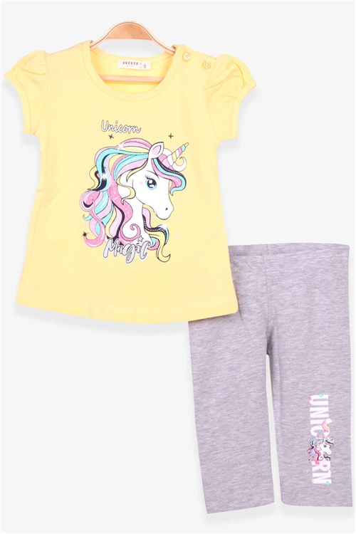 Breeze Kız Çocuk Kapri Taytlı Takım Unicorn Sarı (2-6 Yaş)