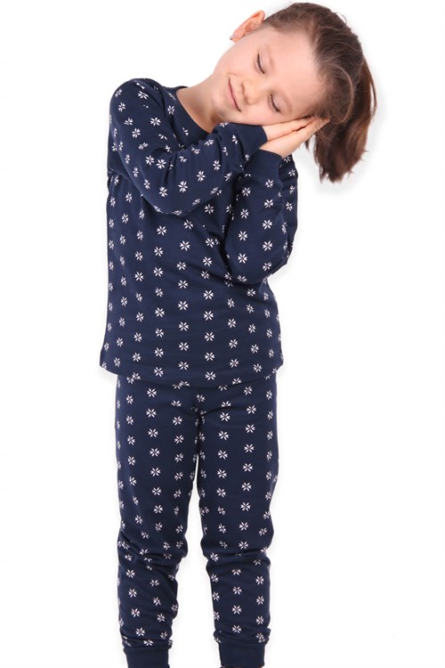 Breeze Kız Çocuk Pijama Takımı Desenli Lacivert (1.5-12 Yaş)