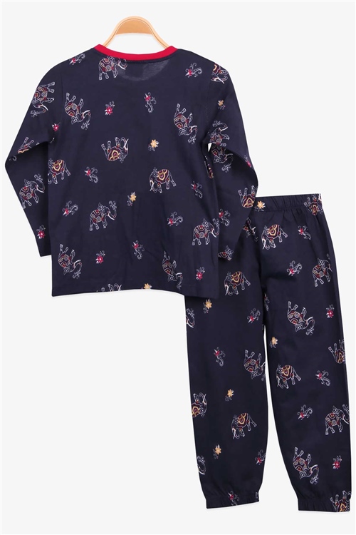 Breeze Kız Çocuk Pijama Takımı Fil Desenli Lacivert (4-8 Yaş)