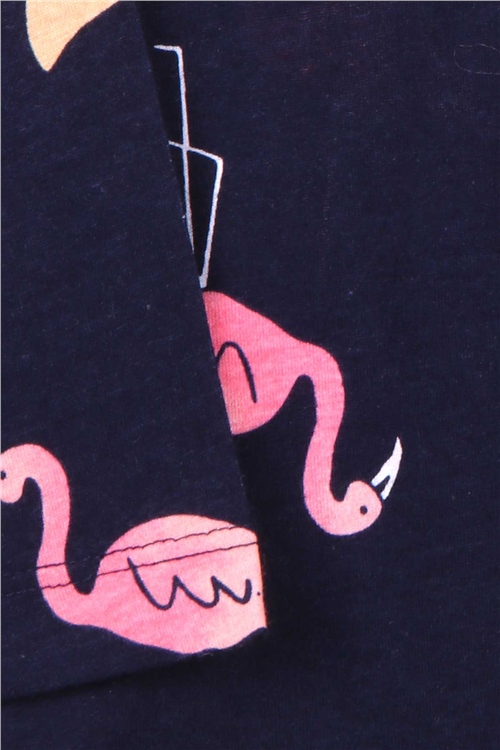 Breeze Kız Çocuk Pijama Takımı Flamingo Desenli Lacivert (4-8 Yaş)