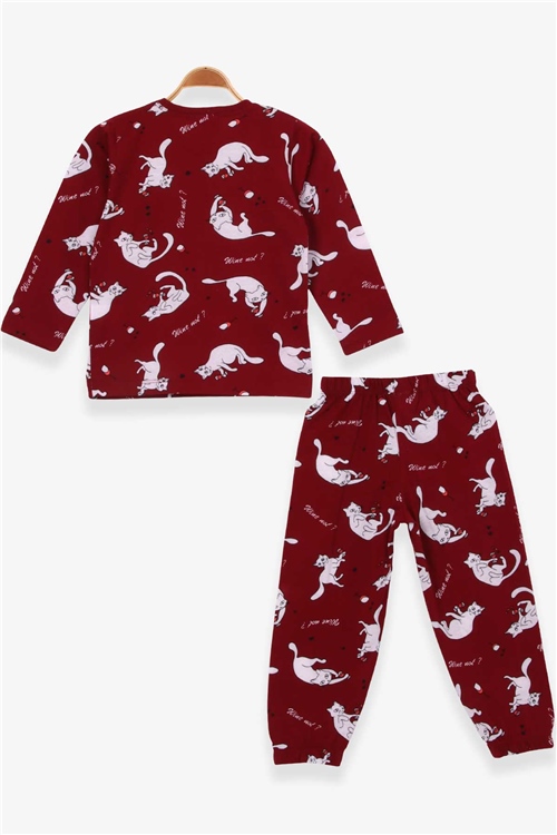 Breeze Kız Çocuk Pijama Takımı Kedicik Desenli Vişne Çürüğü (4-8 Yaş)