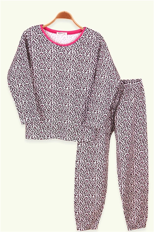Breeze Kız Çocuk Pijama Takımı Leopar Desenli Ekru (1-10 Yaş)