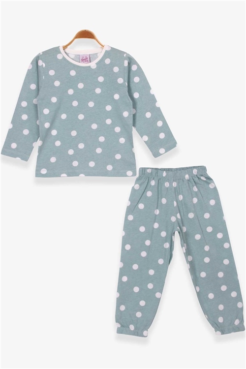 Breeze Kız Çocuk Pijama Takımı Puantiyeli Mint Yeşili (4-8 Yaş)