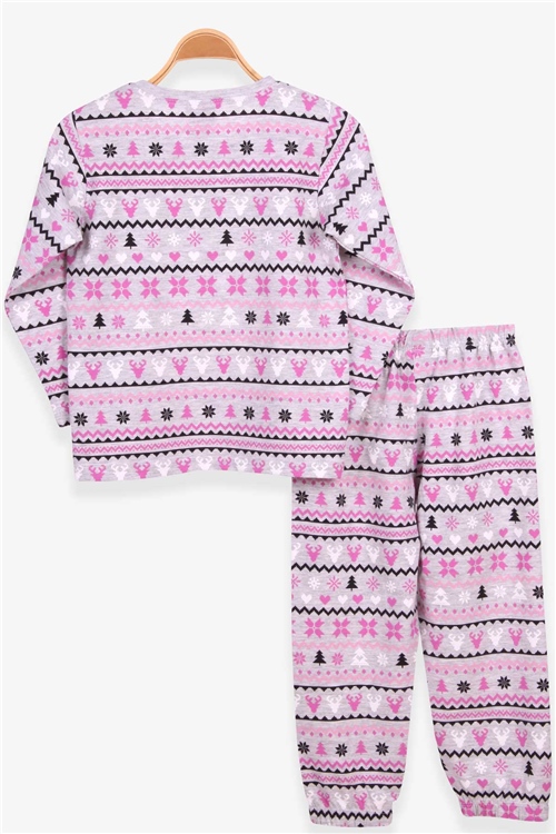Breeze Kız Çocuk Pijama Takımı Yılbaşı Temalı Gri Melanj (4-8 Yaş)