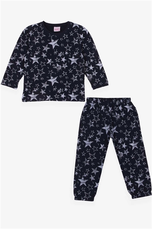 Breeze Kız Çocuk Pijama Takımı Yıldız Desenli Lacivert (4-7 Yaş)