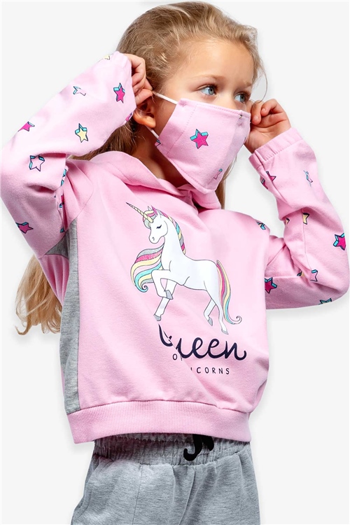 Breeze Kız Çocuk Sweatshirt Maskeli Unicorn Pudra (2-6 Yaş)
