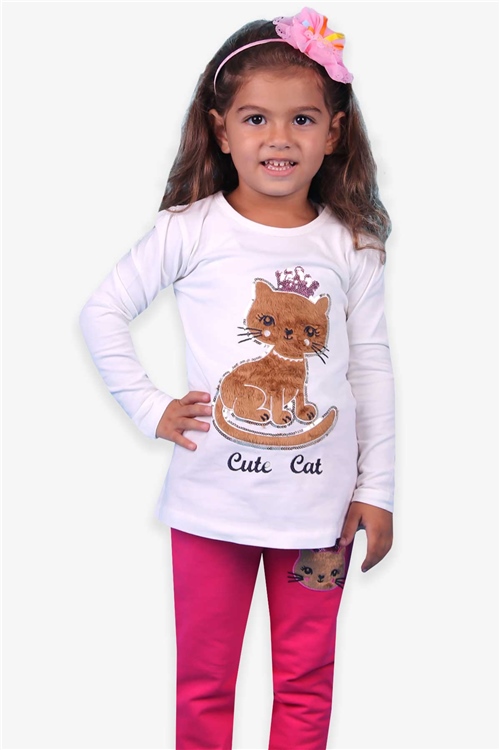 Breeze Kız Çocuk Taytlı Takım Kedili Ekru(1.5-3 Yaş)