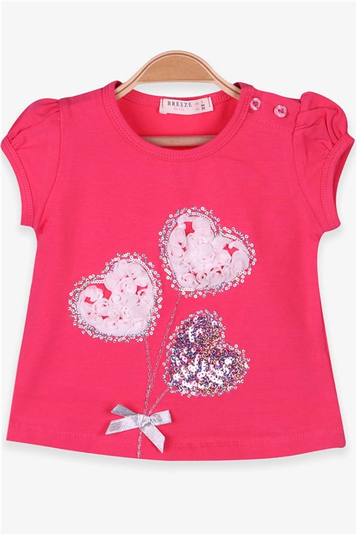 Breeze Kız Çocuk Tişört Kalpli Pullu Mercan (1-4 Yaş)