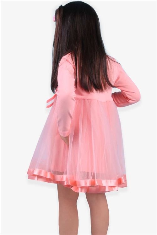 Breeze Kız Çocuk Uzun Kollu Elbise Fiyonklu Somon (1.5-4 Yaş)