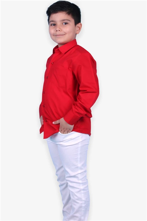 EBRU Erkek Çocuk Gömlek Basic Kırmızı (3-14 Yaş)