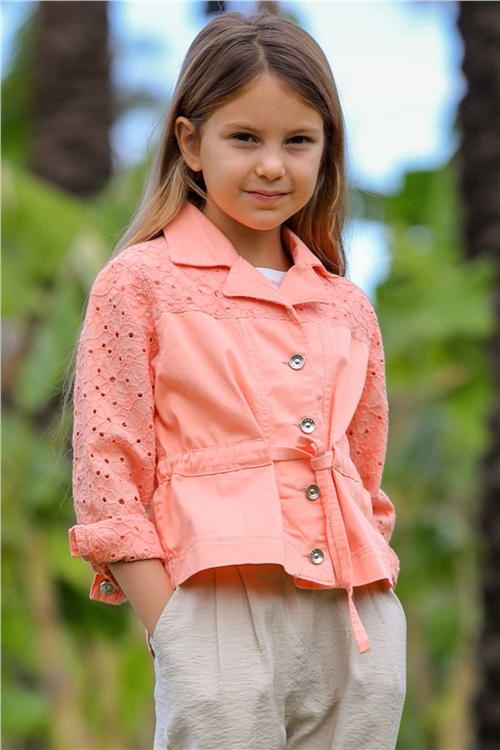 Escabel Kız Çocuk Ceket Beli Bağcıklı Somon (5-14 Yaş)
