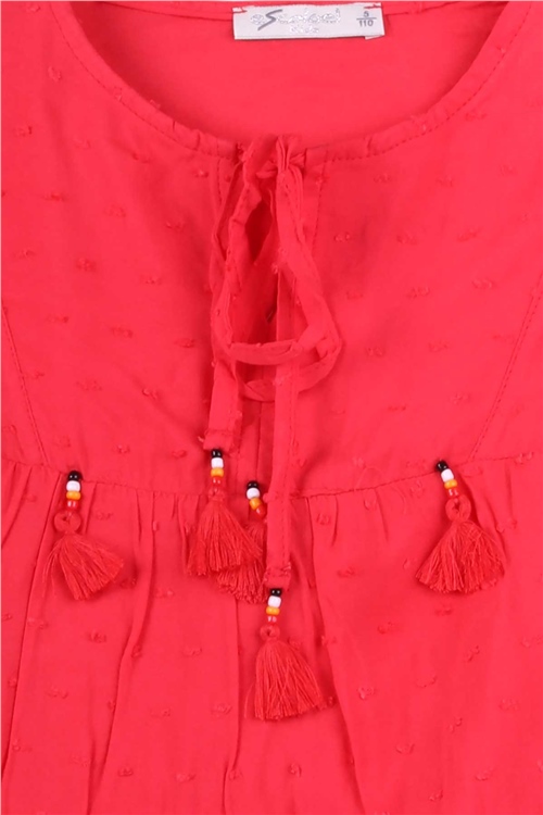 Escabel Kız Çocuk Elbise Bağcıklı Mercan (5-8 Yaş)