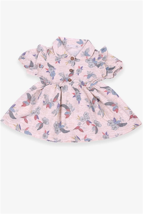 ESCABEL Kız Çocuk Elbise Bebe Yaka Çiçek Desenli Bej Melanj (1-4 Yaş)