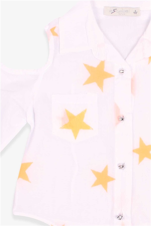 Escabel Kız Çocuk Gömlek Turuncu Yıldız Desenli Beyaz (10-16 Yaş)