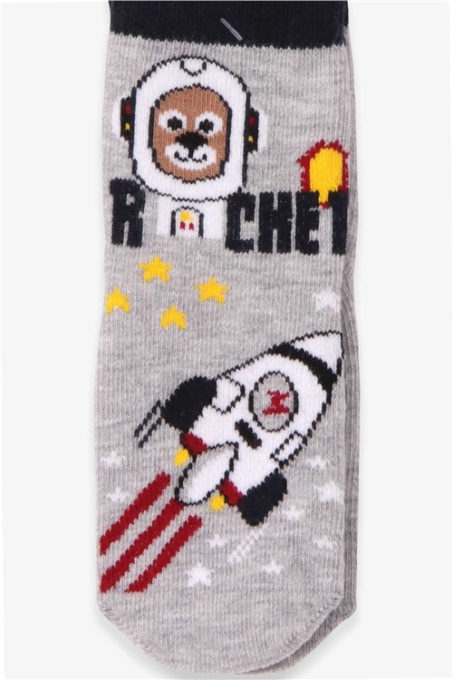 Katamino Erkek Çocuk Soket Çorap Astronot Köpek Gri (1-2-7-8 Yaş)