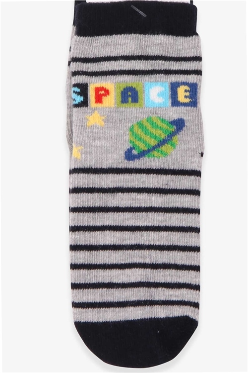 Katamino Erkek Çocuk Soket Çorap Uzay Temalı Gri (1-2-5-6 Yaş)