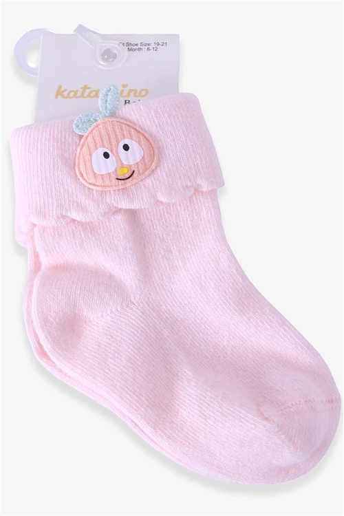 Katamino Kız Bebek Soket Çorap Elma Aksesuarlı Pudra (6 Ay-1.5 Yaş)
