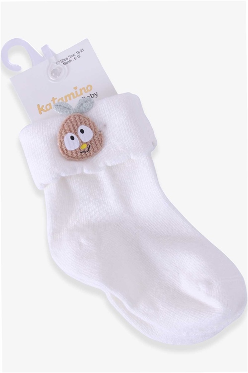 Katamino Kız Bebek Soket Çorap Elma Aksesuarlı Ekru (6 Ay-1.5 Yaş)