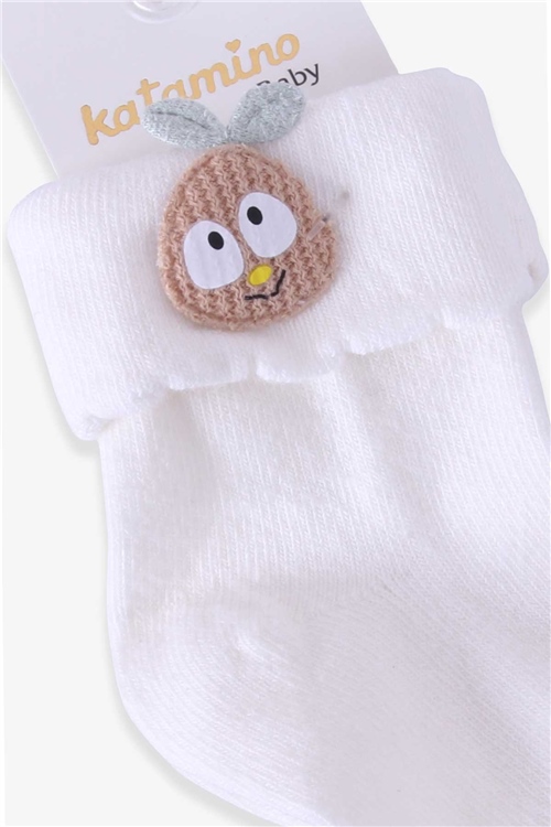 Katamino Kız Bebek Soket Çorap Elma Aksesuarlı Ekru (6 Ay-1.5 Yaş)