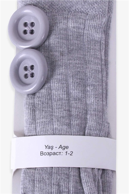 Katamino Kız Çocuk Dizaltı Golf Çorap Düğme Aksesuarlı Gri (1-2-7-8 Yaş)