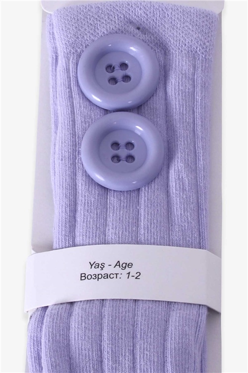 Katamino Kız Çocuk Dizaltı Golf Çorap Düğme Aksesuarlı Eflatun (1-2-7-8 Yaş)