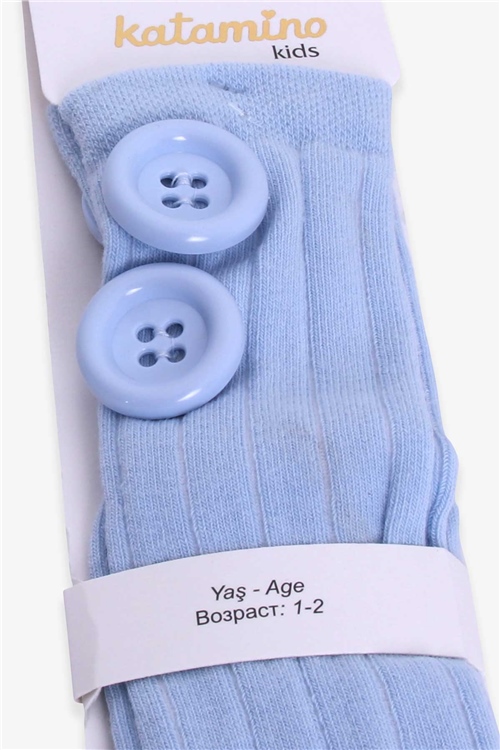 Katamino Kız Çocuk Dizaltı Golf Çorap Düğme Aksesuarlı Açık Mavi (1-2-7-8 Yaş)