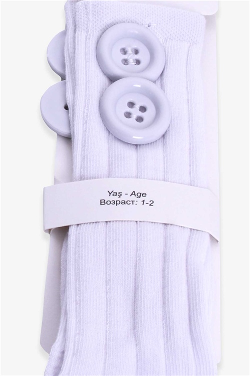 Katamino Kız Çocuk Dizaltı Golf Çorap Düğme Aksesuarlı Beyaz (1-2-7-8 Yaş)