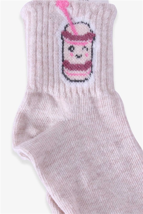 Katamino Kız Çocuk Soket Çorap İçecek Desenli Bej (3-4-9-10 Yaş)