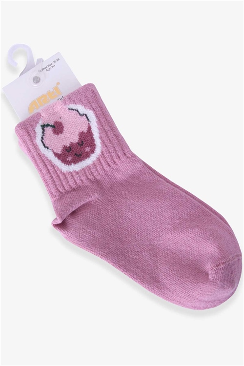 Katamino Kız Çocuk Soket Çorap Kek Desenli Gülkurusu (3-4-9-10 Yaş)