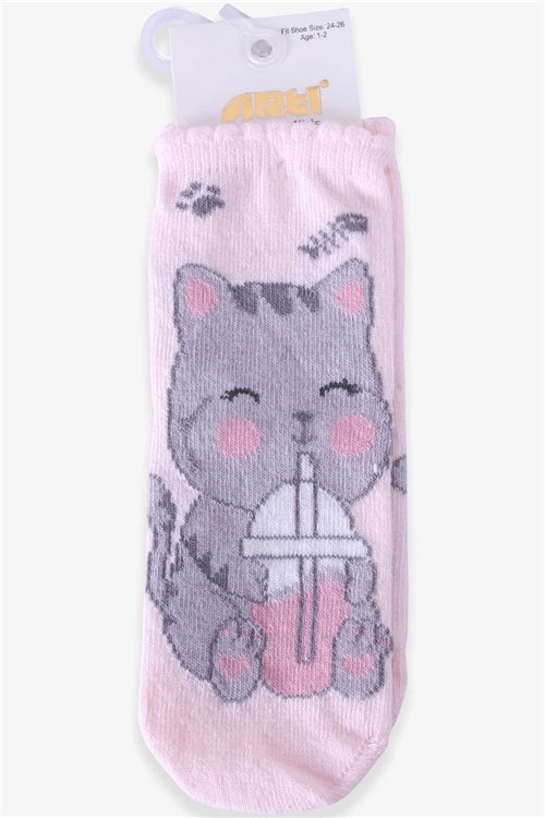 Katamino Kız Çocuk Soket Çorap Obur Kedili Pudra (1-2-7-8 Yaş)